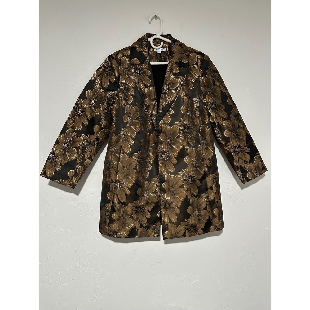 Chicos Black Gold Floral Brocade Jacket Metallic Evening Topper Size 2P 12P